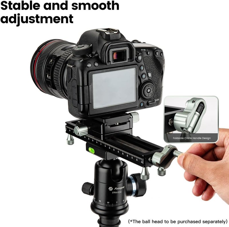 Fotopro سكة انزلاق ماكرو للتركيز للتصوير القريب مع لوحة إطلاق سريعة 7.4 بوصة سكة كاميرا عالمية FT-100PRO سوداء - Image 3